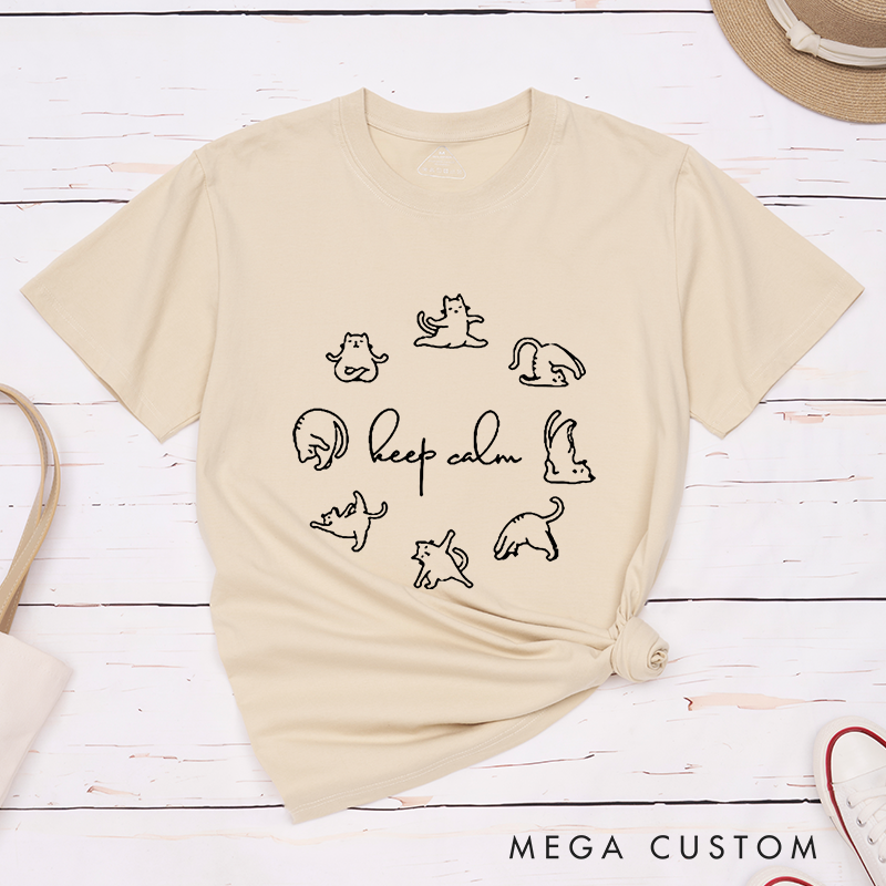 Personalized Funny Yoga T-Shirt with Keep Calm Yoga Cat Design Perfect Gift for Yoga Lover and Cat Lover