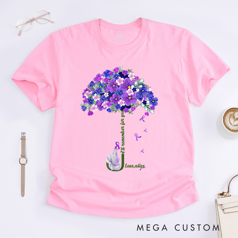 Personalized I’ll Remember for You Purple Elephant Alzheimer’s Awareness T-Shirt Awareness Month Gift