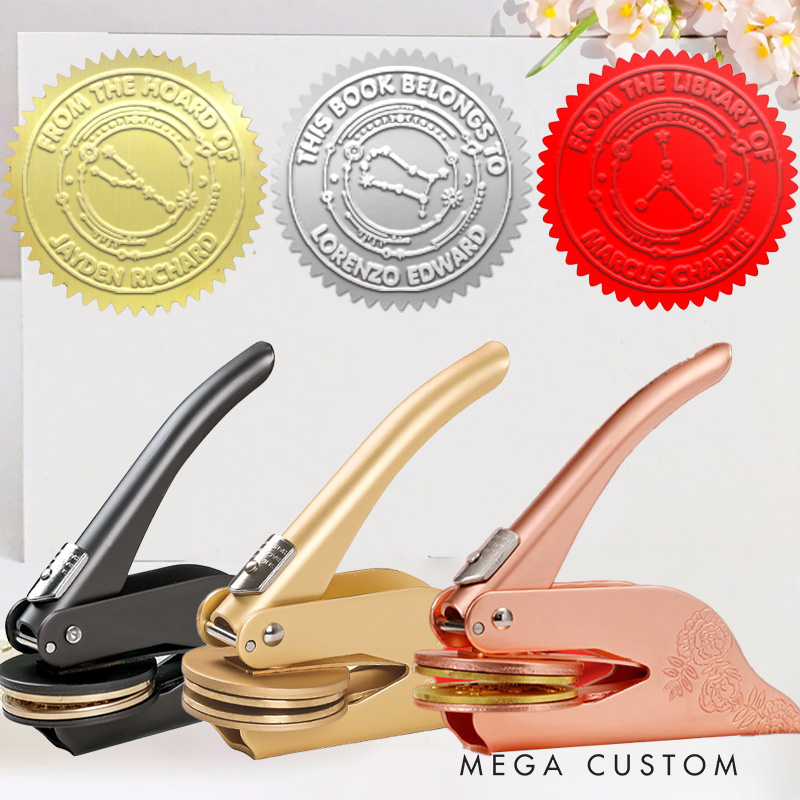 Personalized Zodiac Embosser Stamp Hand Held Embosser Set with Text and Name Birthday Gift for Book Lovers