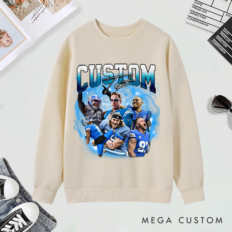 Personalized Lightning-Themed Athlete Graphic Sweatshirt with Custom Photos and Text