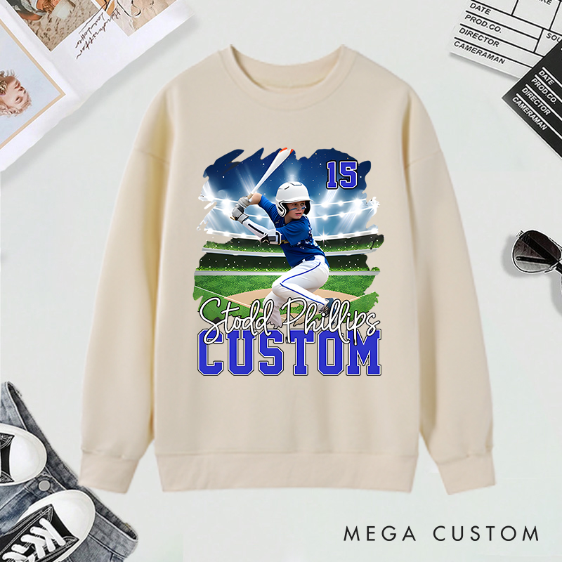Personalized Baseball Sweatshirt with Custom Player Photo and Name  