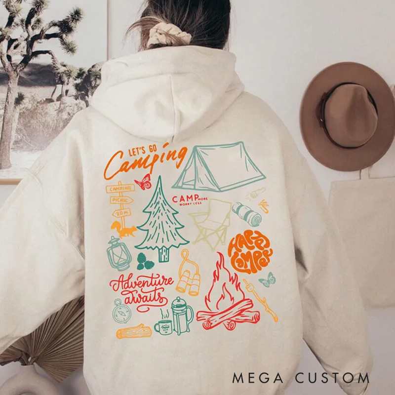 Personalized Happy Camper Hoodie Sweatshirt Outdoorsy Nature Lover Classic Hoodie Camping Collage Sweat Travel Gift