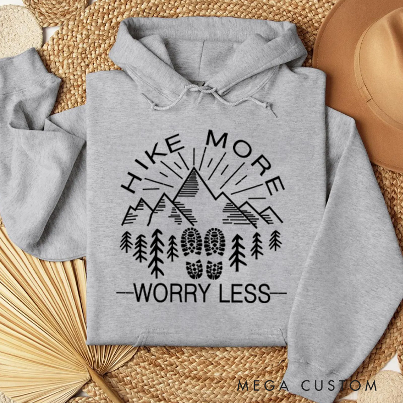 Personalized Hike More Worry Less Sweatshirt Nature Hoodie  Mountain Print Classic Hoodies Hiking Gifts for Her Him