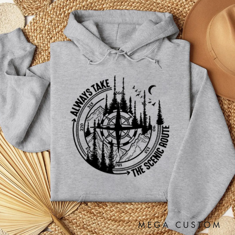 Personalized Scenic Route Classic Hoodies Camping Hiking Nature Hoodie Gift for Campers Outdoors Lover