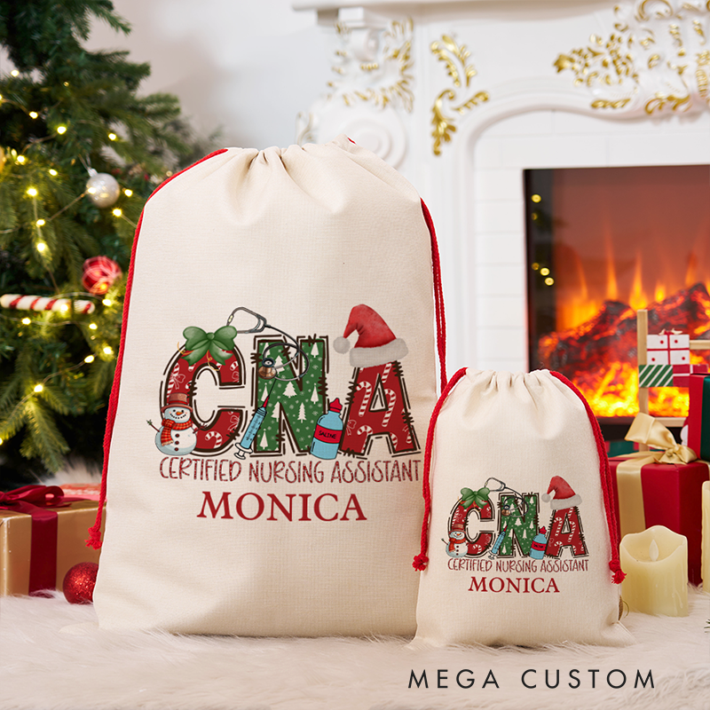 Personalized CNA Christmas Gift Sack Custom Santa Bag for Certified Nursing Assistants
