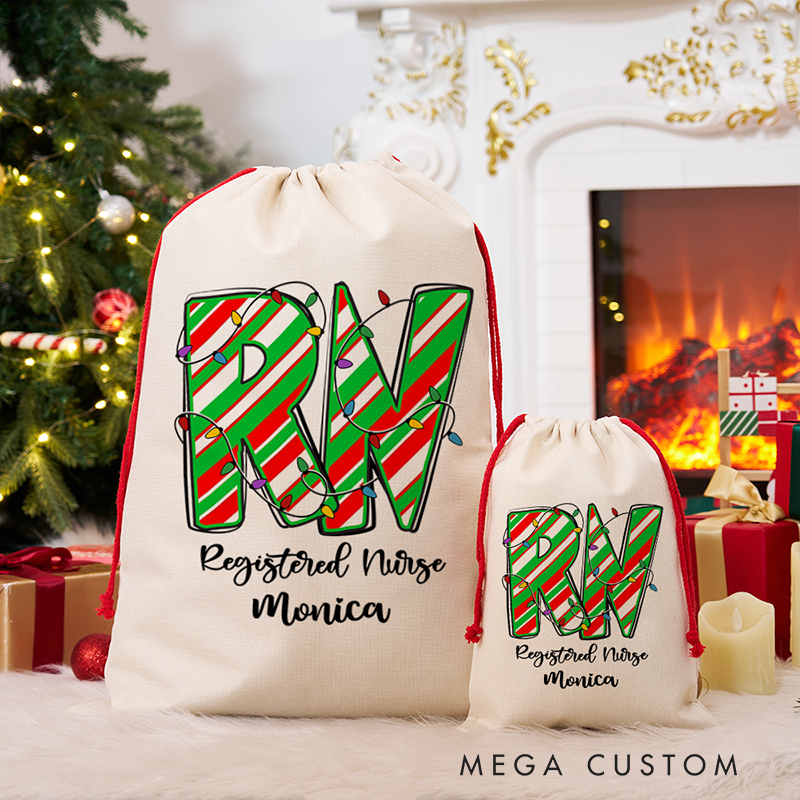 Personalized Christmas Gift Sack for Registered Nurse Custom Name Santa Bag Christmas Gifts