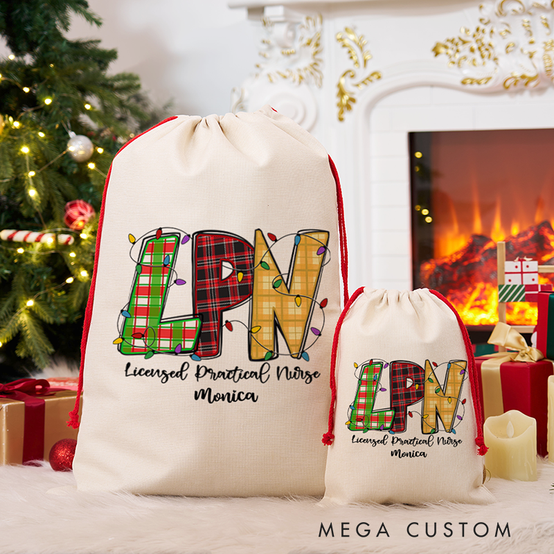 Personalized Christmas Gift Sack for Licensed Practical Nurse Custom Name Santa Bag Christmas Gifts