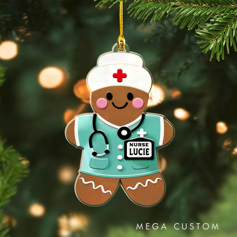 Personalized Gingerbread Nurse Ornament Custom Name Acrylic Ornament Christmas Gift for Nurse