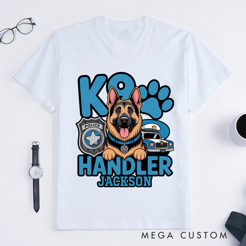 Personalized K9 Handler T-Shirt with Police Dog and Badge Design Gift for K9 Unit Officers