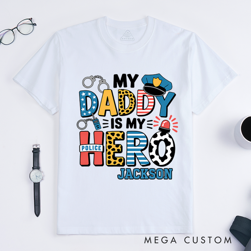 Personalized My Daddy Is My Hero T-Shirt with Police-Themed Design Gift for Kids of Officers
