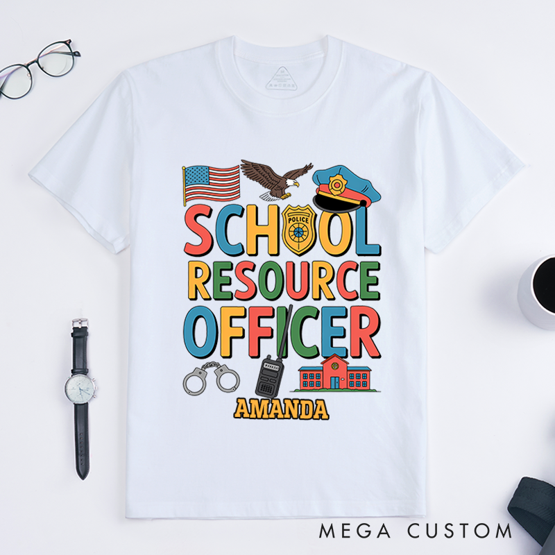 Personalized School Resource Officer T-Shirt with Colorful Design Featuring Police and School Elements Gift for SROs