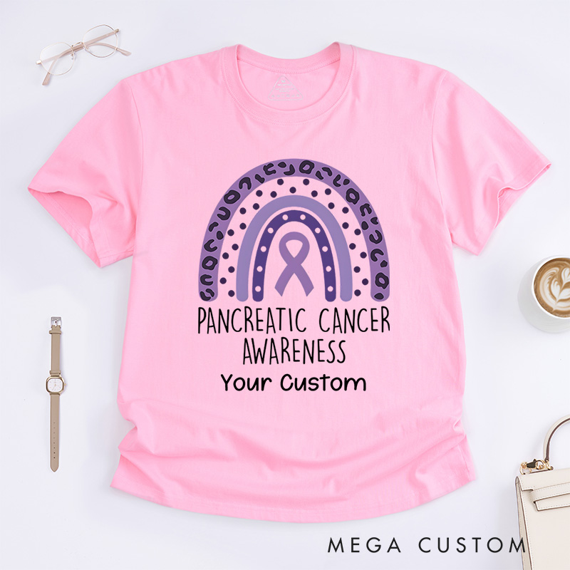Personalized Pancreatic Cancer Awareness Rainbow Fighter Warrior T-Shirt