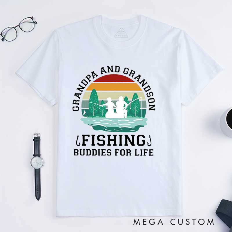 Funny Fishing T-Shirt Fishing Gifts Buddies for Life Design Comfortable Cotton T-Shirt Perfect Gift for Fishing Enthusiasts and Family Bonding