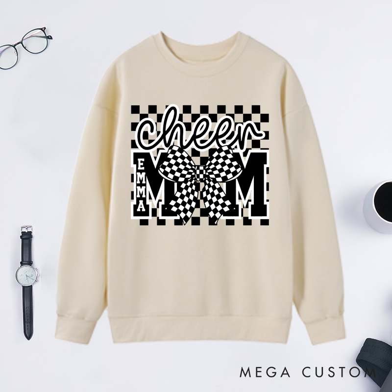 Personalized Cheer Mom Sweatshirt with Custom Name and Stylish Bow Design A Unique and Thoughtful Gift for Cheerleading Moms