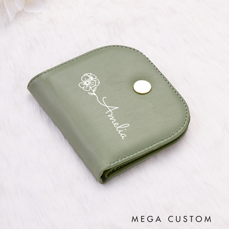 Personalized Leather Wallet for Girl Birth Flower Wallet for Her Slim Wallet Purse Wallet Cute wallet Unique Gift for Her Birthday Gifts