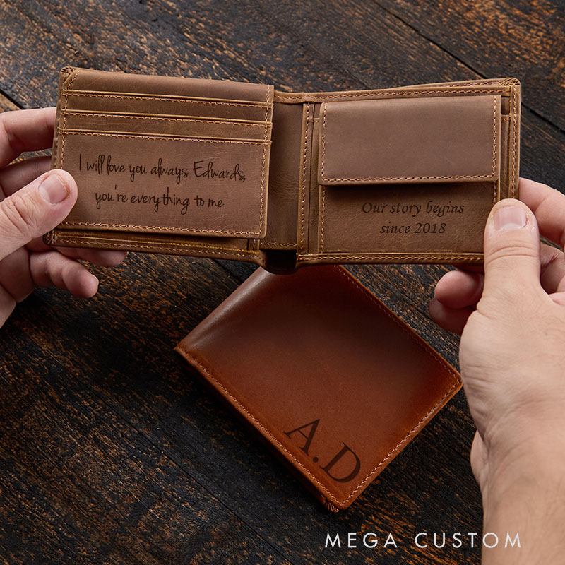 Personalized Leather Wallet for Husband Boyfriend Men's Crazy Horse Leather Wallet Thoughtful Gift for Him Anniversary Valentine Gift Wallet