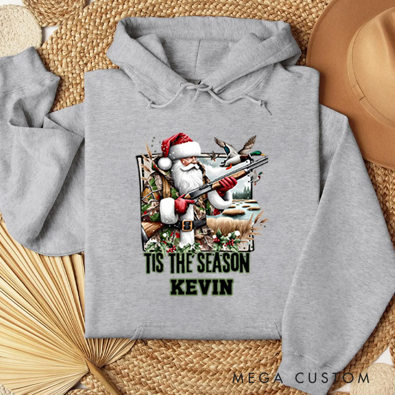 Personalized Camo Santa Sweatshirt Santa Duck Hunting Sweater Christmas Duck Hunting Hoodie Christmas Mallard Duck Christmas Gifts for Hunter