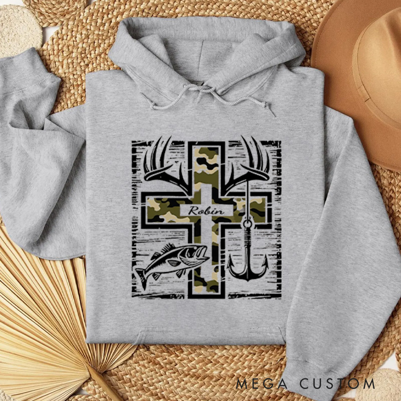 Personalized Camo Cross Hoodie Hunting Season Sweatshirt  Hunting Lovers Hoodie Gift For Hunter Dad Husband