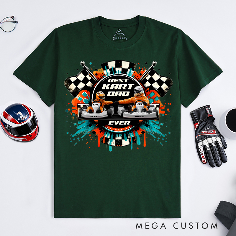 Personalized Kart Racing Dad and Kid T-Shirt Custom Names and Numbers Gift for Racing Families and Kart Lovers
