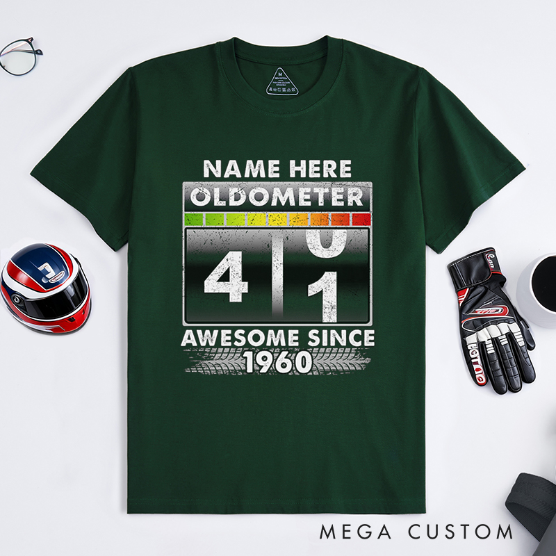 Personalized Racing Oldometer T-Shirt Custom Name and Year Funny Birthday Gift for Racers and Racing Lovers