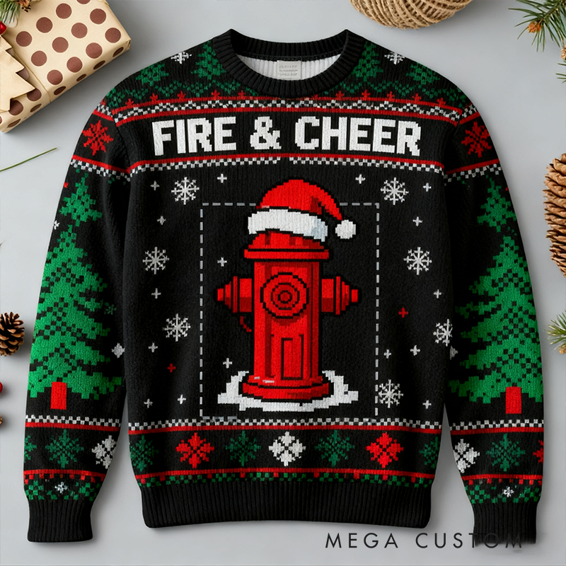 Personalized Christmas Firefighter Ugly Sweater Fireman Xmas Sweater Firefighter Ugly Christmas Sweater Fire Department Sweater For Men