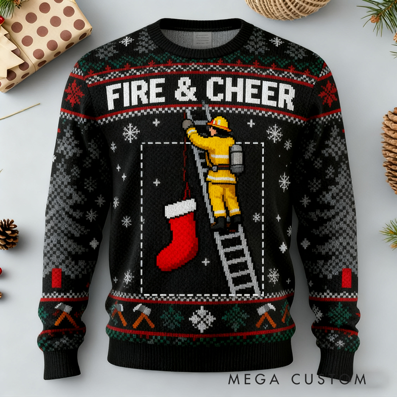 Personalized Christmas Firefighter Ugly Sweater Fireman Xmas Sweater Firefighter Ugly Christmas Sweater Fire Department Sweater For Men