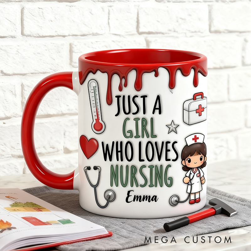 Personalized Nurse Mugs Custom Just a Girl Who Loves Nursing Design Mug Registered Nurse Mug