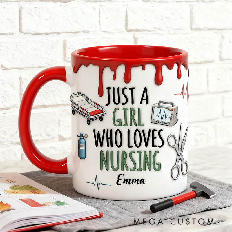 Personalized Nurse Mugs Custom Just a Girl Who Loves Nursing Design Mug Registered Nurse Mug