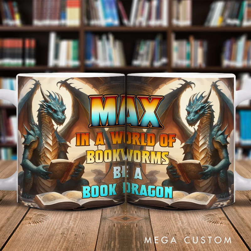 Personalized Book Dragon Ceramic Mug with Name 11oz/15oz Bookish Coffee Mug Birthday Gift for Readers Dragon Lovers Fantasy Book Lovers