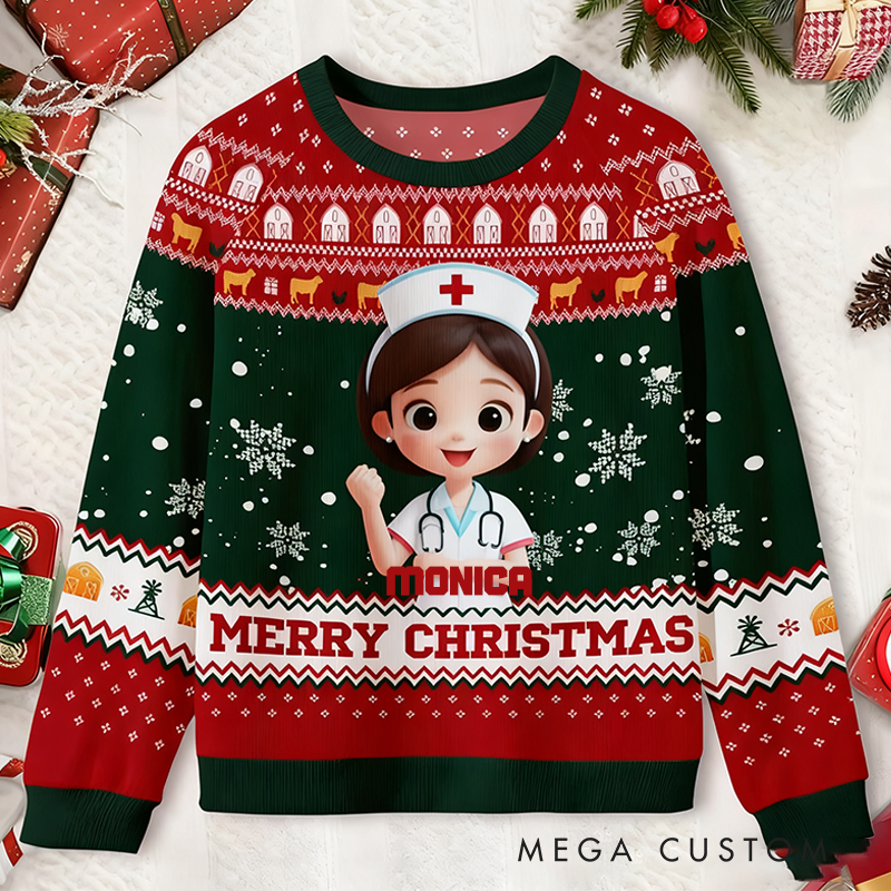 Personalized Christmas Nurse Ugly Sweater Nurse Xmas Sweater Nurse Christmas Sweater