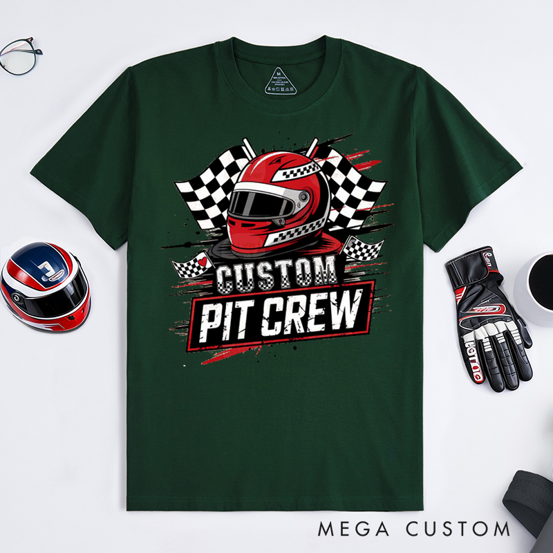 Personalized Racing Pit Crew T-Shirt Custom Name Motorsport Team Tee Gift for Racers and Crew Members