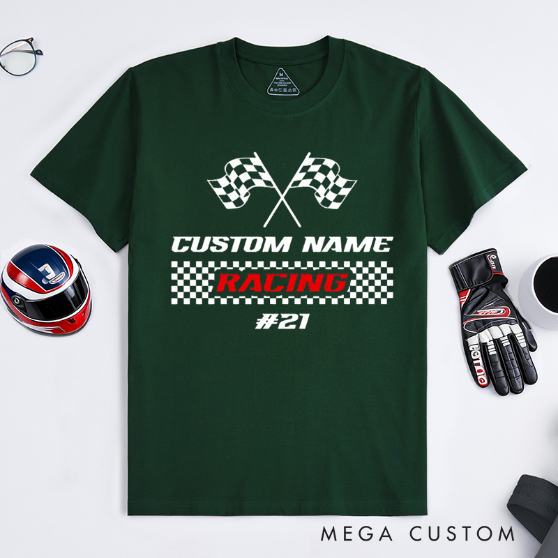 Personalized Racing T-Shirt Custom Name and Number Race Team Tee Gift for Racers and Racing Lovers