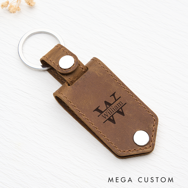 Personalized Leather Photo Keychain for Men Custom Picture Key Ringwith Name Engraved Leather Key Chain Anniversary Gift for Him Groomsmen Gift Birthday Gift for Dad Boyfriend Husband