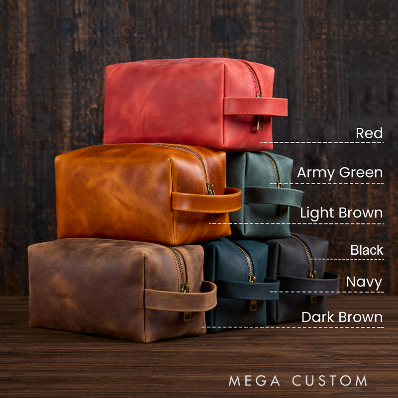 Personalized Mens Leather Toiletry Bag with Charm Custom Groomsmen Gifts Groomsman Dopp Kit Gifts Mens Travel Bag Anniversary Gift