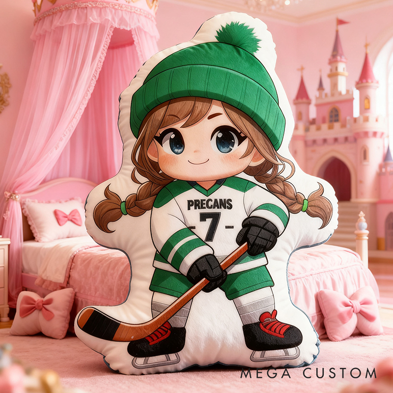 Personalized Cute Ice Hockey Pillow with Custom Details for Kids Girls and Boys