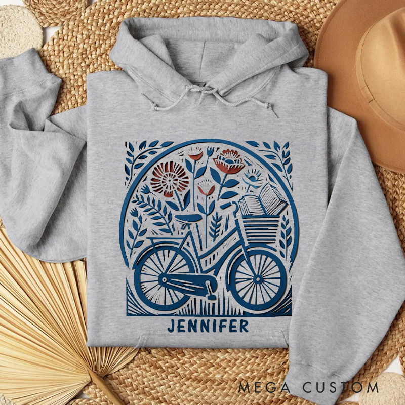 Personalized Hoodie Floral Book Lover Reading Gift Cyclist Hobbyist Bike Rider Hoodie Bicycle Lovers