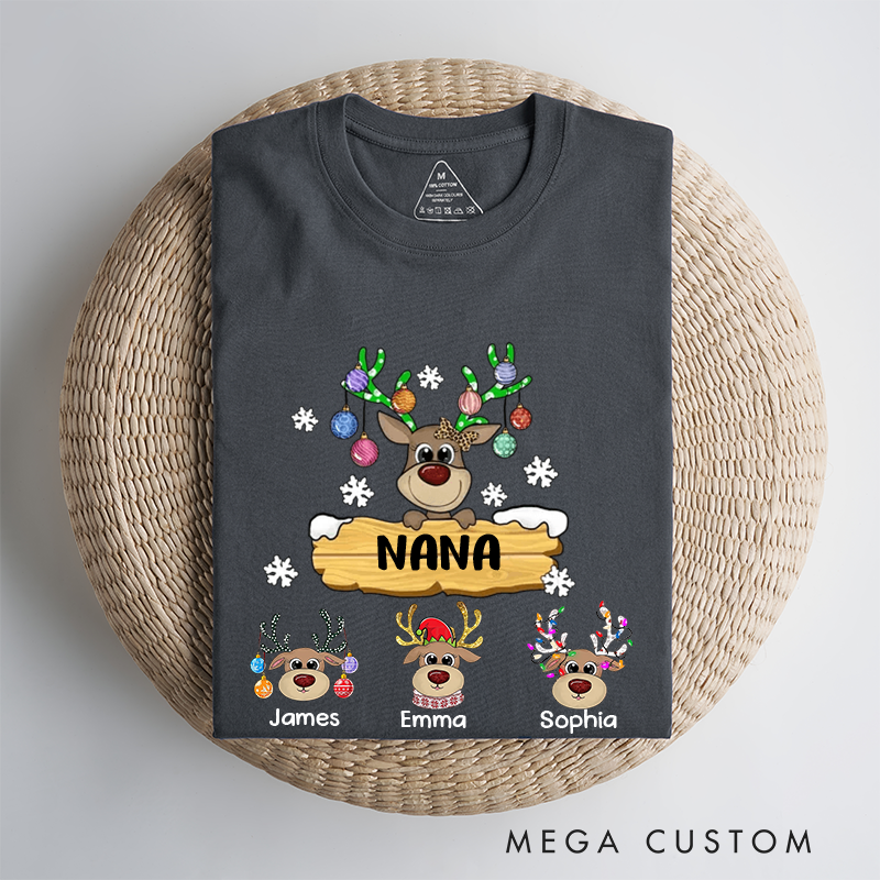 Personalized Grandma With Cute Little Reindeer Kids Christmas Classic T-shirt