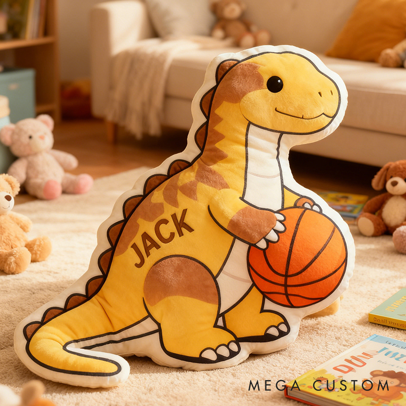 Personalized Dinosaur Basketball Pillow with Custom Name for Kids and Sports Fans
