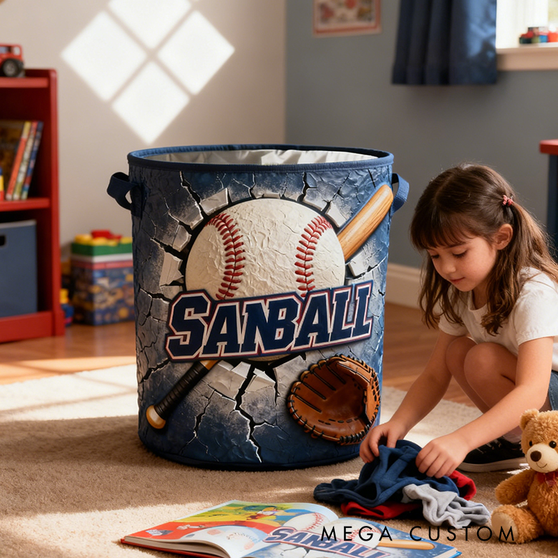 Personalized Baseball Storage Basket with Custom Name and Dynamic Graphics for Kids and Sports Fans