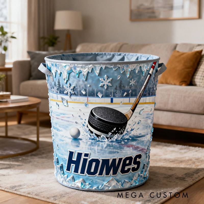 Personalized Ice Hockey Storage Basket with Custom Name and Ice Rink Design for Young Athletes and Ice Hockey Enthusiasts