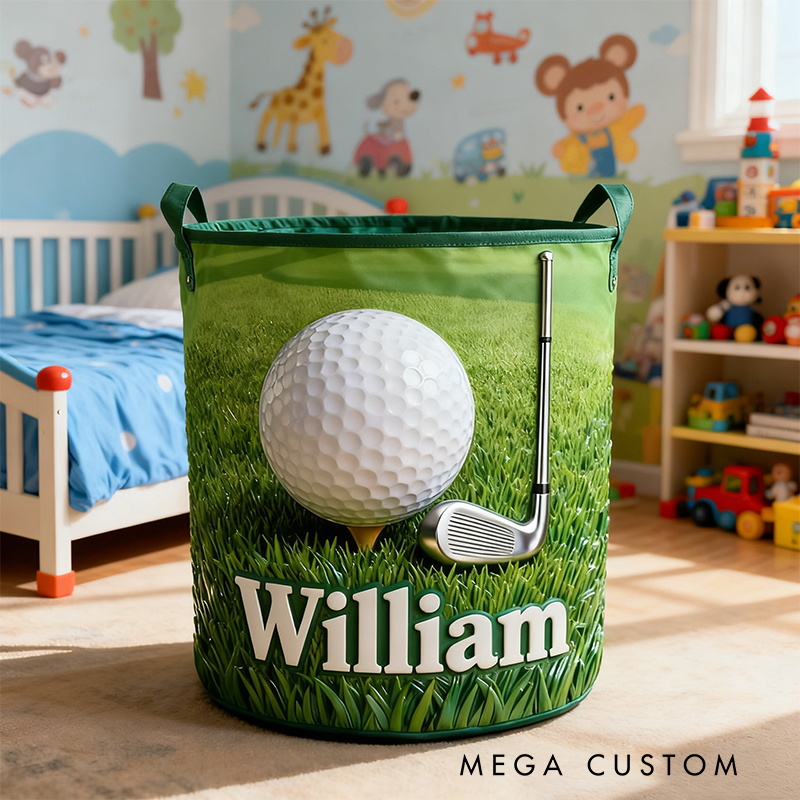 Personalized Golf Storage Basket with Custom Name and Fiery Ball Design for Enthusiasts