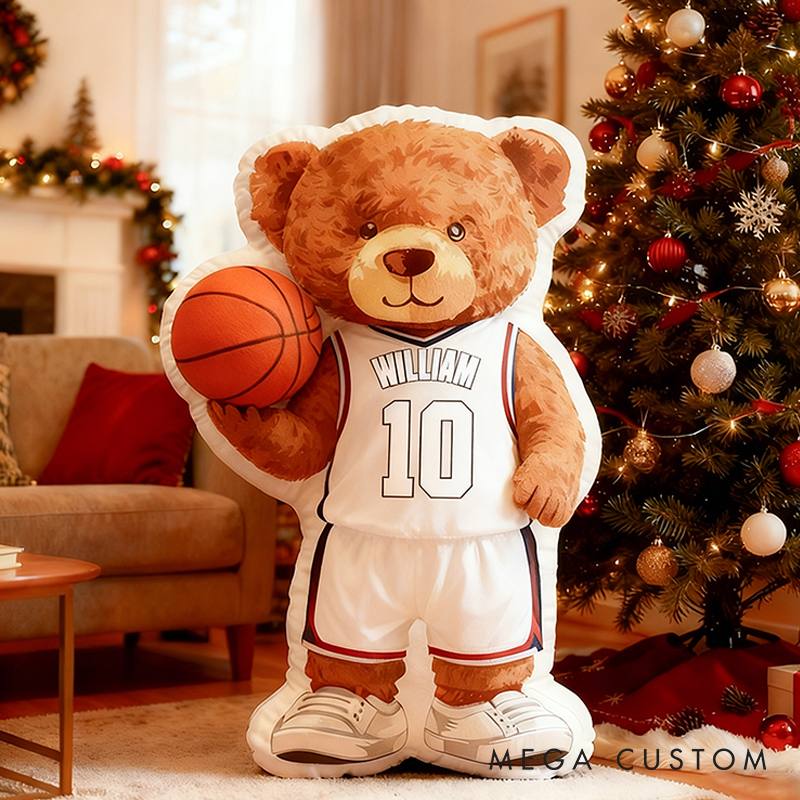 Personalized Basketball Bear Pillow with Custom Name and Jersey Number for Kids and Basketball Lovers