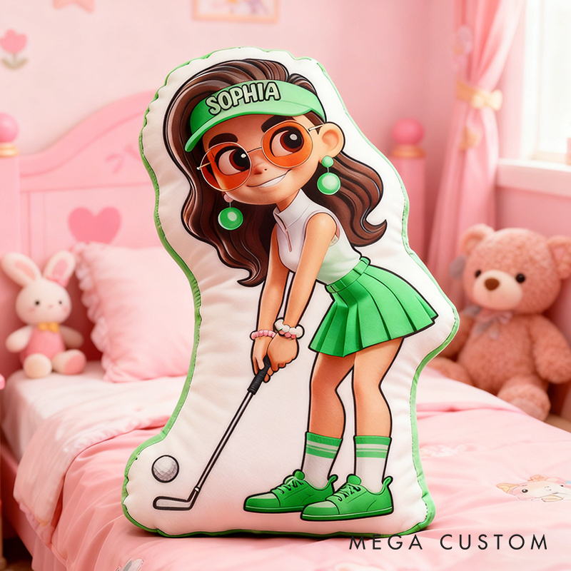 Personalized Golf Girl Pillow with Custom Name and Adorable Design for Girl and Golf Lovers
