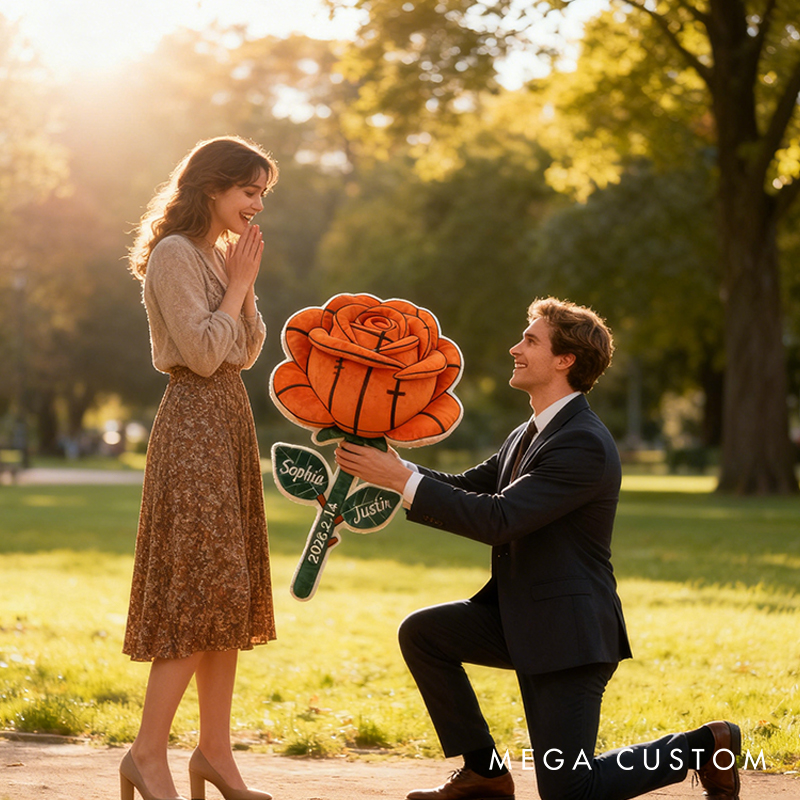 Personalized Basketball Rose Pillow for Couples with Names and Date Perfect Valentine's Day Gift