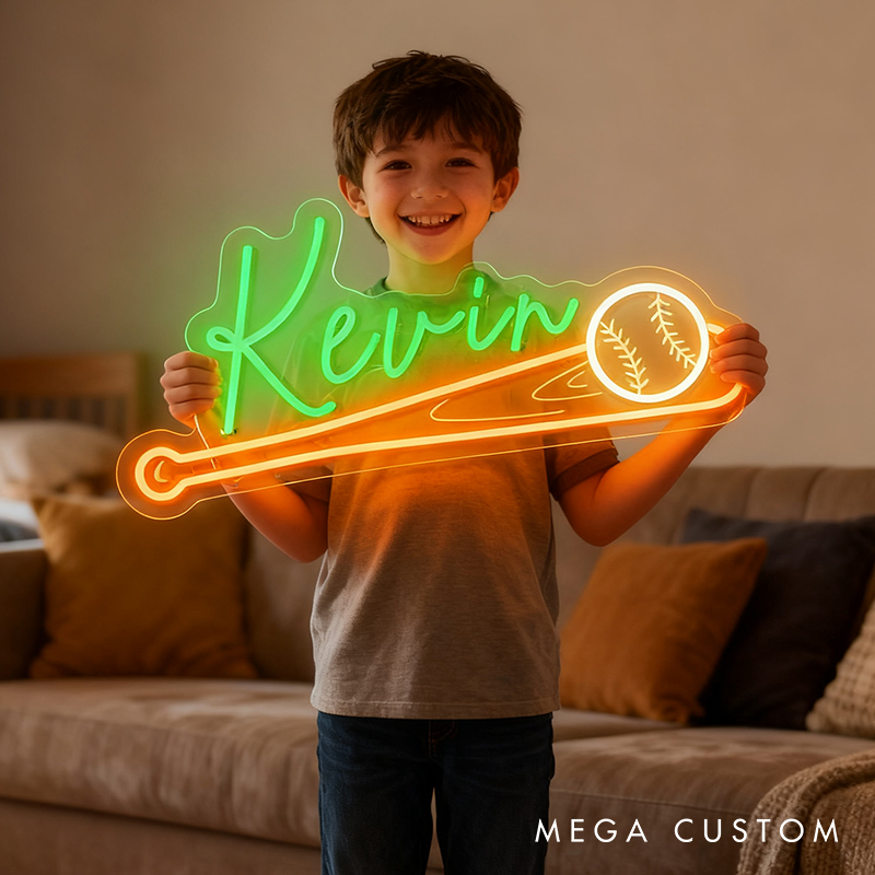 Personalized Baseball Neon Sign with Custom Name and Bat Design for Baseball Enthusiasts and Game Rooms