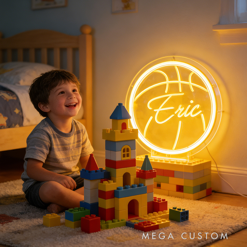 Personalized Neon Sign with Basketball Shape and Customizable Name for Basketball Fans