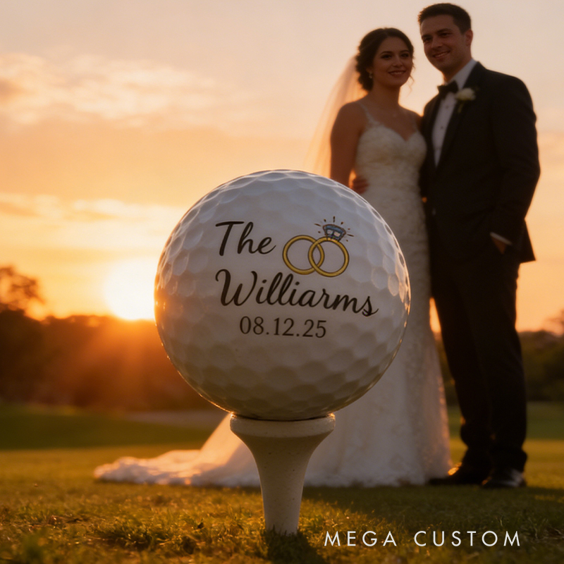 Personalized Wedding Golf Ball with Custom Names and Date for Golf Loving Newlyweds