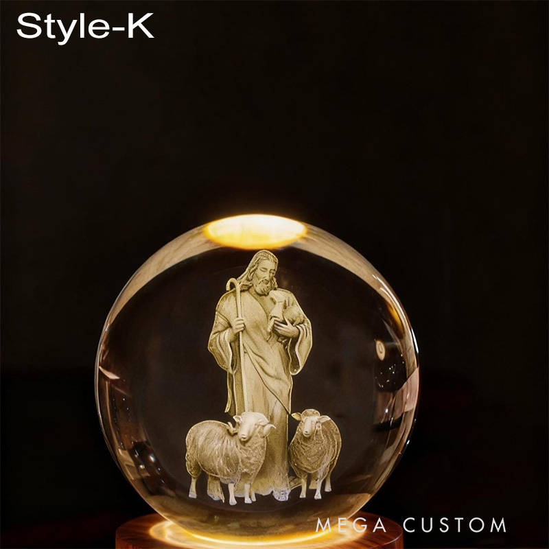 Personalized Cross 3D Engraved Crystal Ball Night Light With Custom Text in Wooden Base Home Decor Jesus Night Lamp Religious Gift Christmas Gift