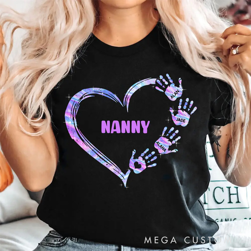 Personalized Colorful Heart Hand Print Shirt Custom Mom Grandma Shirt Grandma Heart And Hand Print Shirt Birthday Mother's Day Gift for Mom Grandma