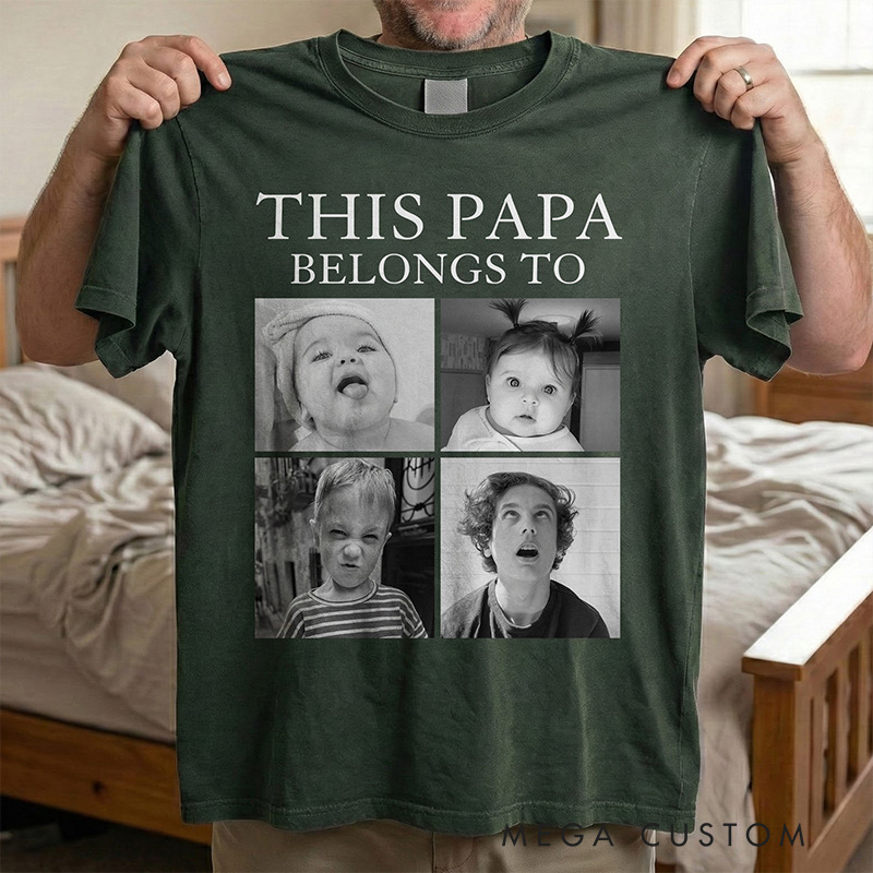 Personalized Photo Comfort Tee This Grandpa Grandma Mom Dad Belongs To Short Sleeves Custom Retro Vintage Photo Tees